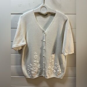 Graffiti Vintage White Embroidered Knit Cardigan – Size M